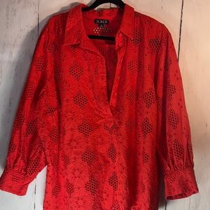 J. Crew Women's Stunning Bright Red-Orange  pullover blouse.